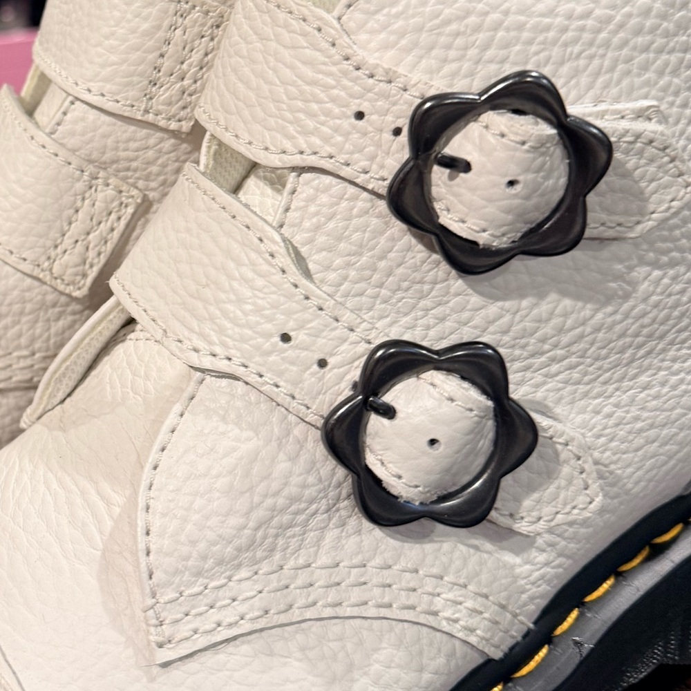 Dr. Martens White Leather Combat Boots with Black Soles - Picture 5 of 6